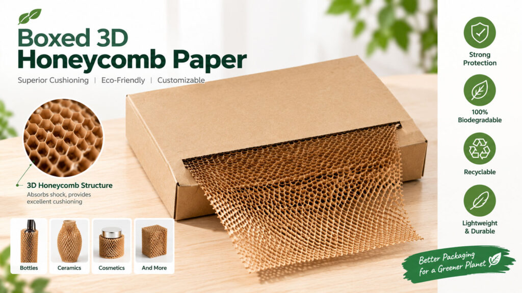 Boxed 3D honeycomb paper for protective packaging