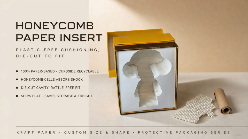 Honeycomb paper insert, kraft eco-friendly cushioning liner for gift box packaging, shockproof and protective